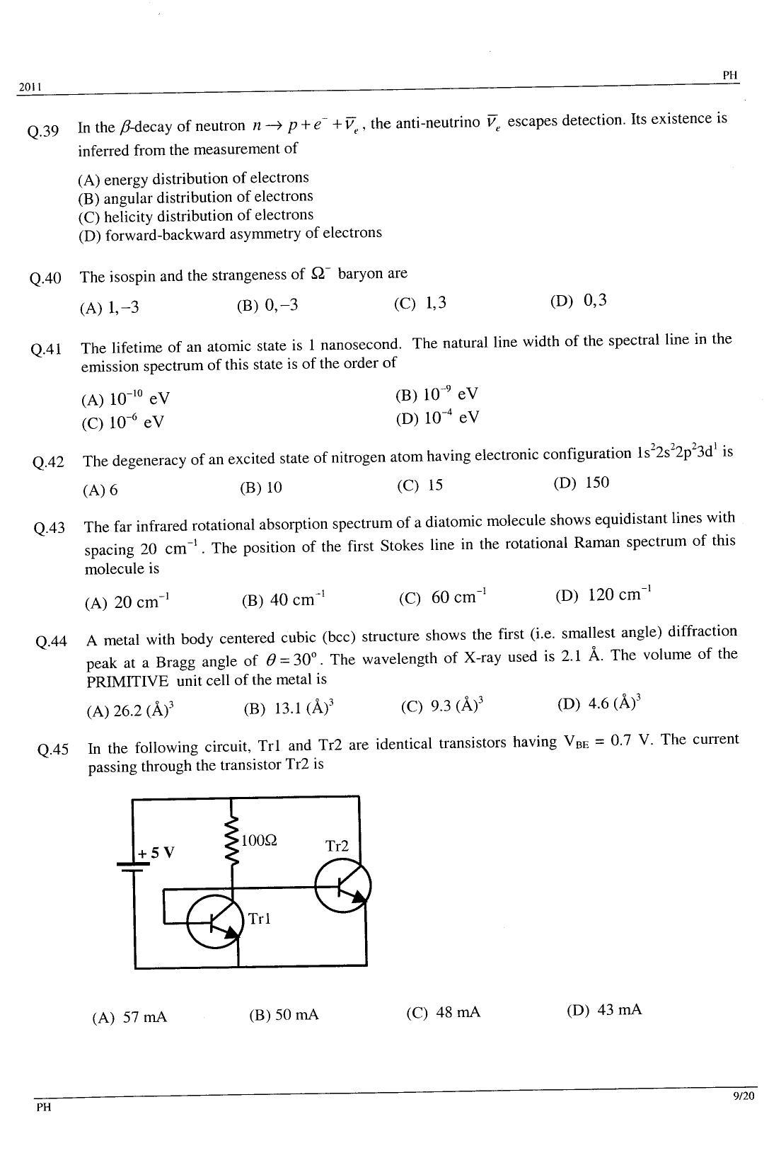 GATE 2011 Physics (PH) Question Paper with Answer Key - Page 9