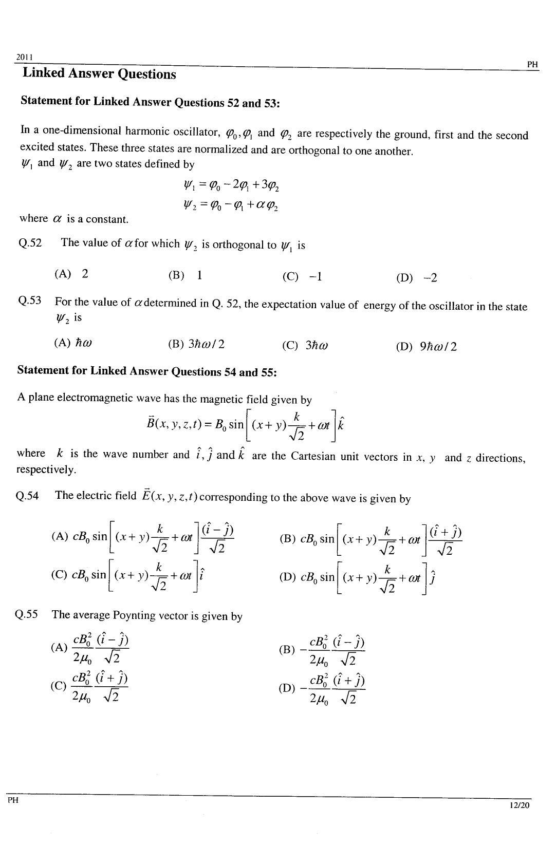 GATE 2011 Physics (PH) Question Paper with Answer Key - Page 12