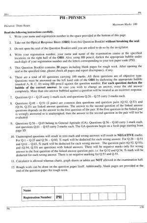 GATE 2011 Physics (PH) Question Paper with Answer Key