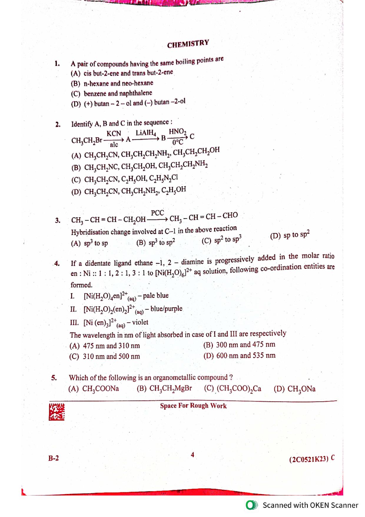 KCET 2023 Chemistry B2 Question Paper - Page 1