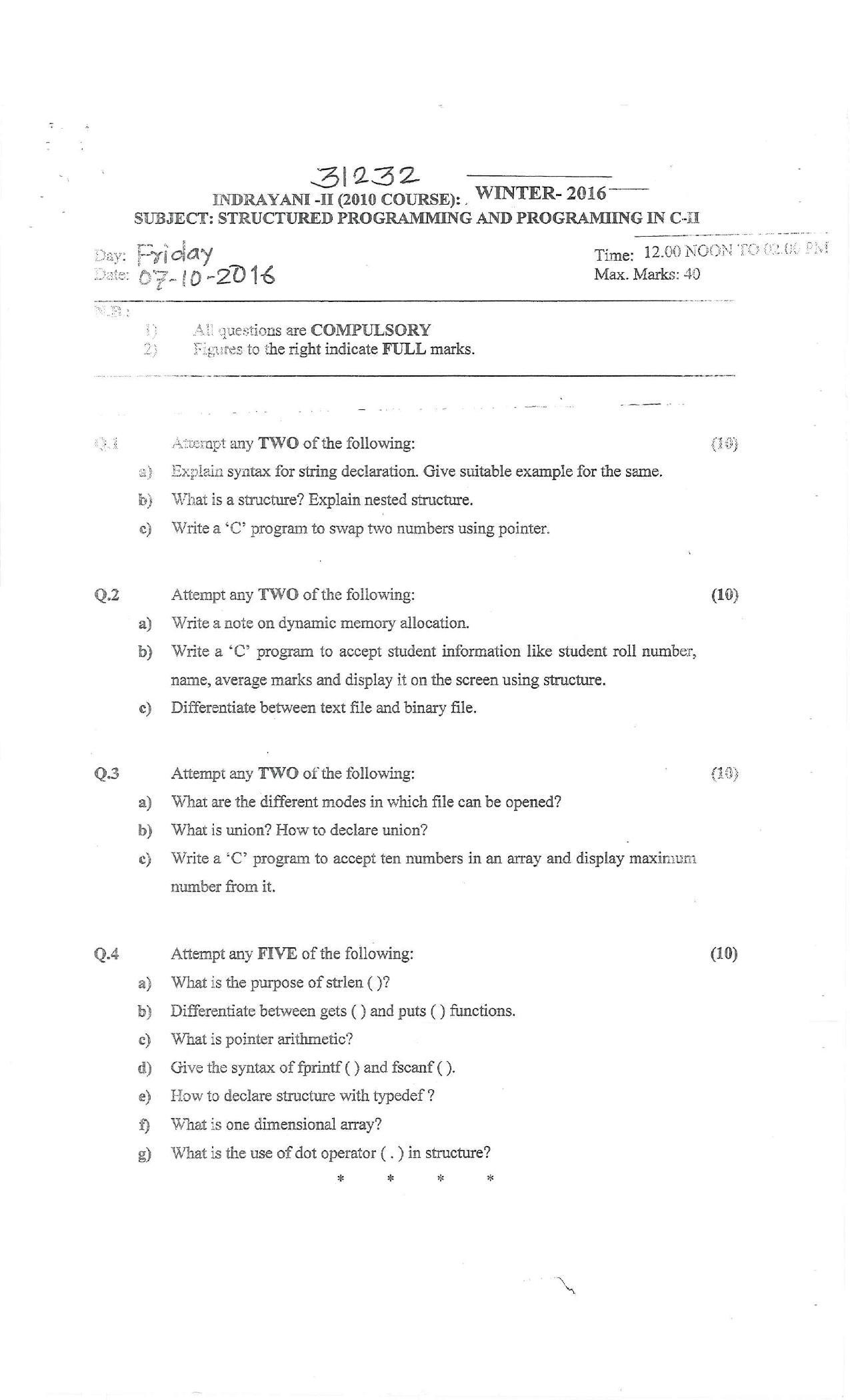 Bharati Vidyapeeth B.SC. 2010 COURSE (SEM – II) V VI Question Paper - Page 3