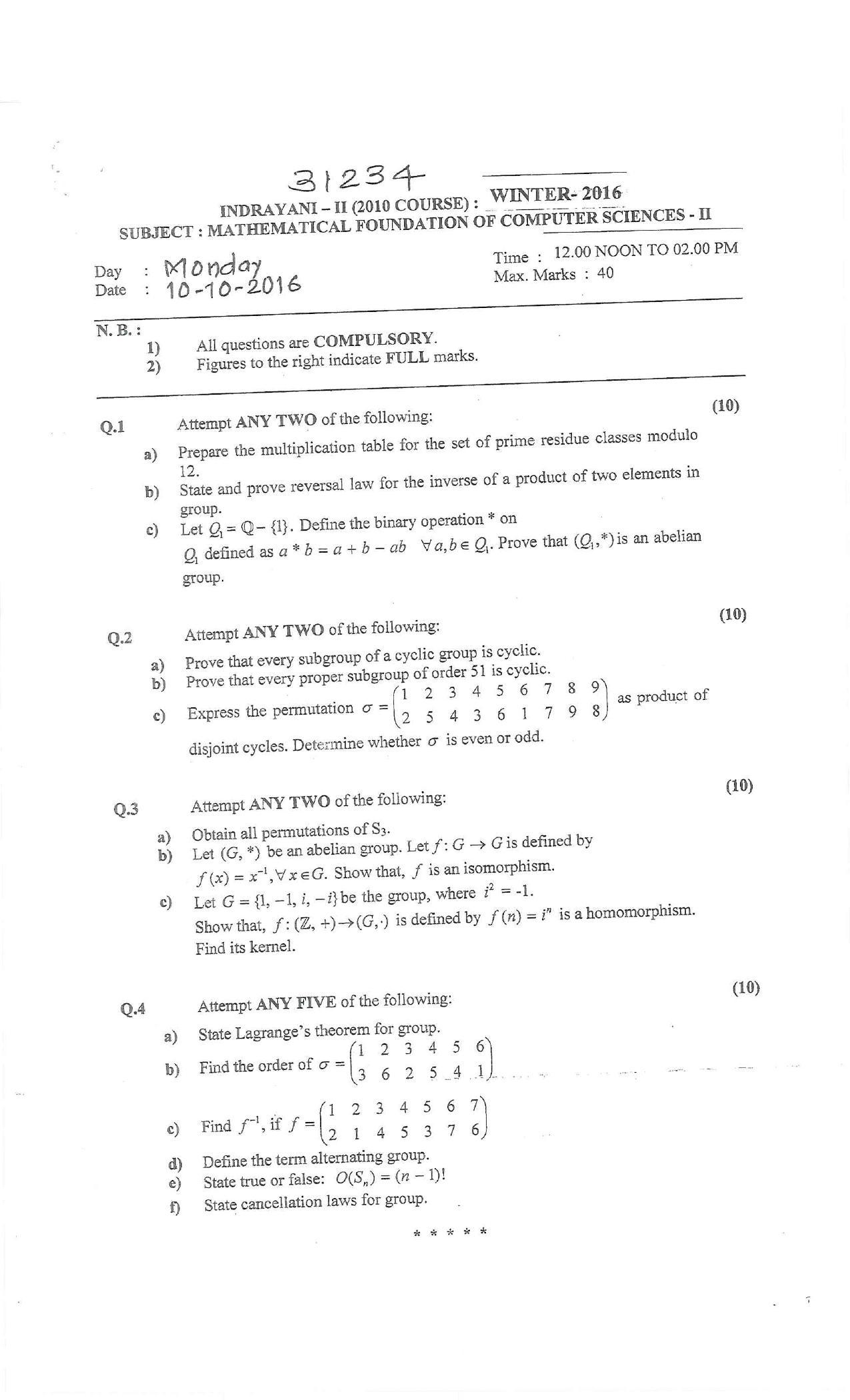 Bharati Vidyapeeth B.SC. 2010 COURSE (SEM – II) V VI Question Paper - Page 19