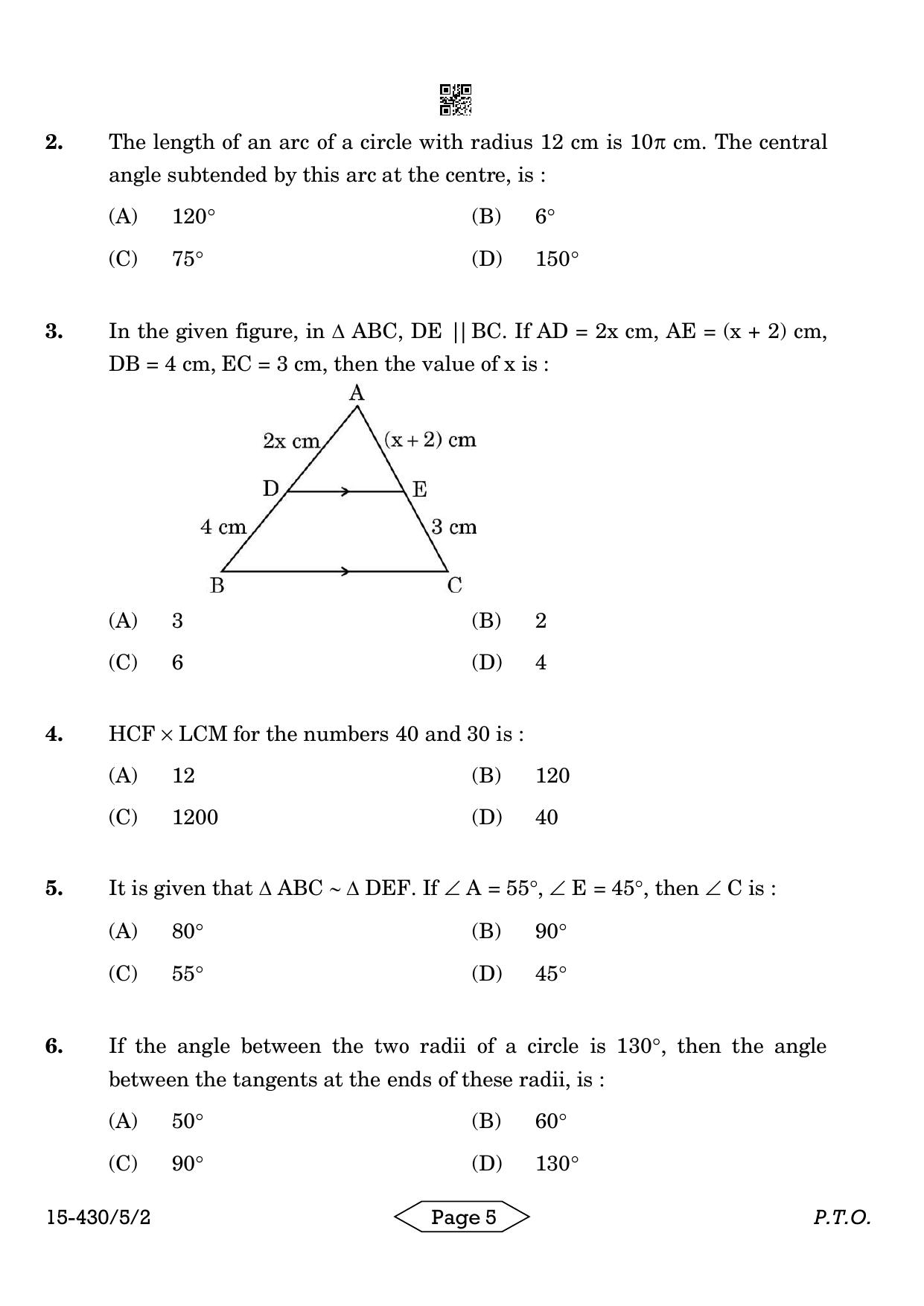 CBSE Class 10 430-5-2 Mathematics Basic 2024 Question Paper - Page 5