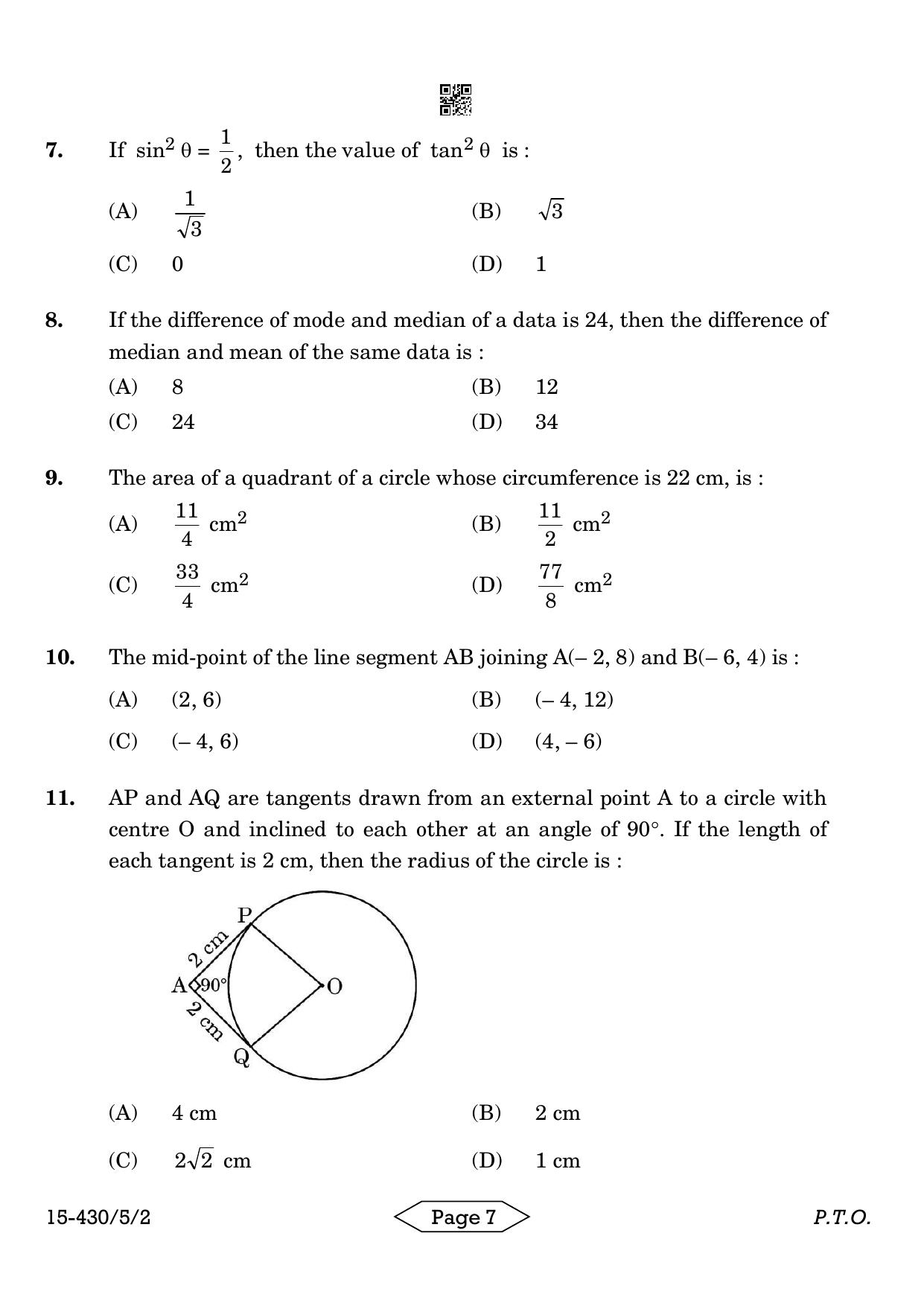 CBSE Class 10 430-5-2 Mathematics Basic 2024 Question Paper - Page 7