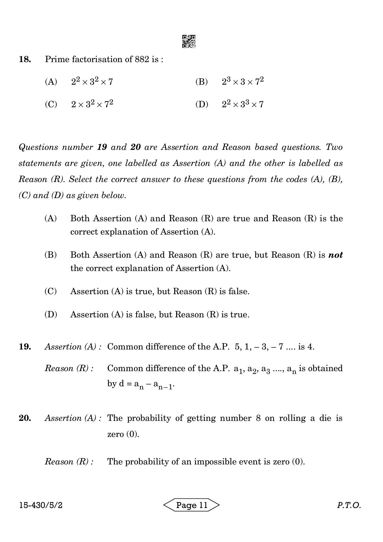 CBSE Class 10 430-5-2 Mathematics Basic 2024 Question Paper - Page 11