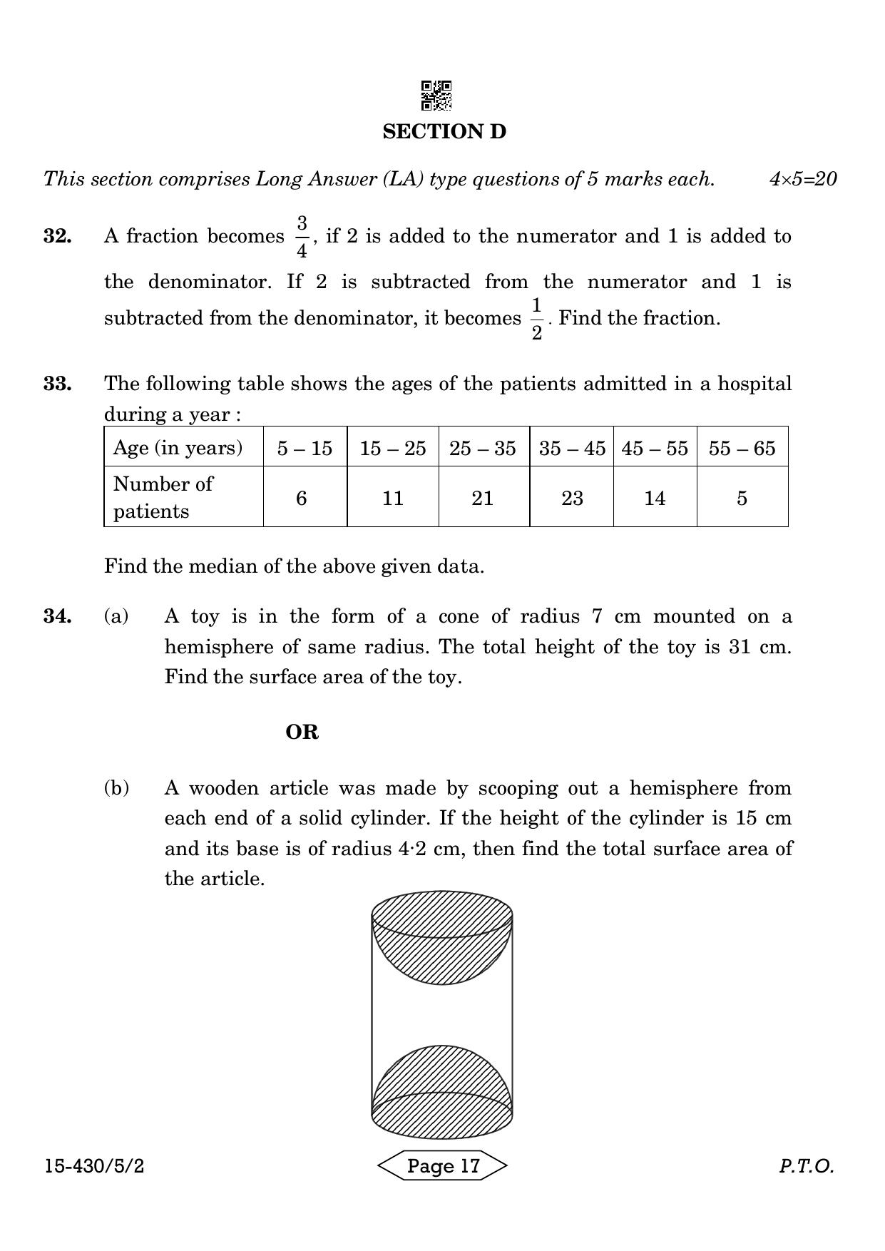 CBSE Class 10 430-5-2 Mathematics Basic 2024 Question Paper - Page 17