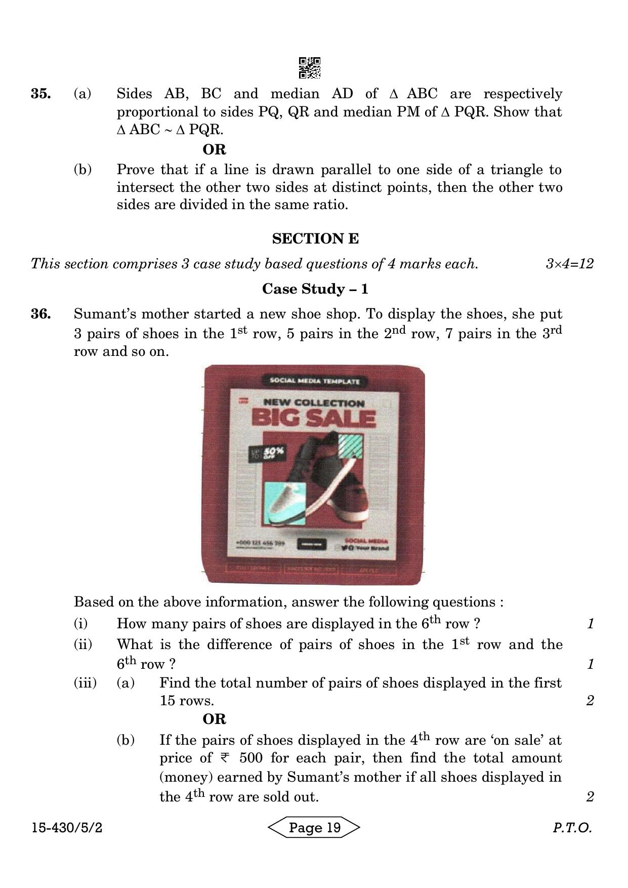 CBSE Class 10 430-5-2 Mathematics Basic 2024 Question Paper - Page 19