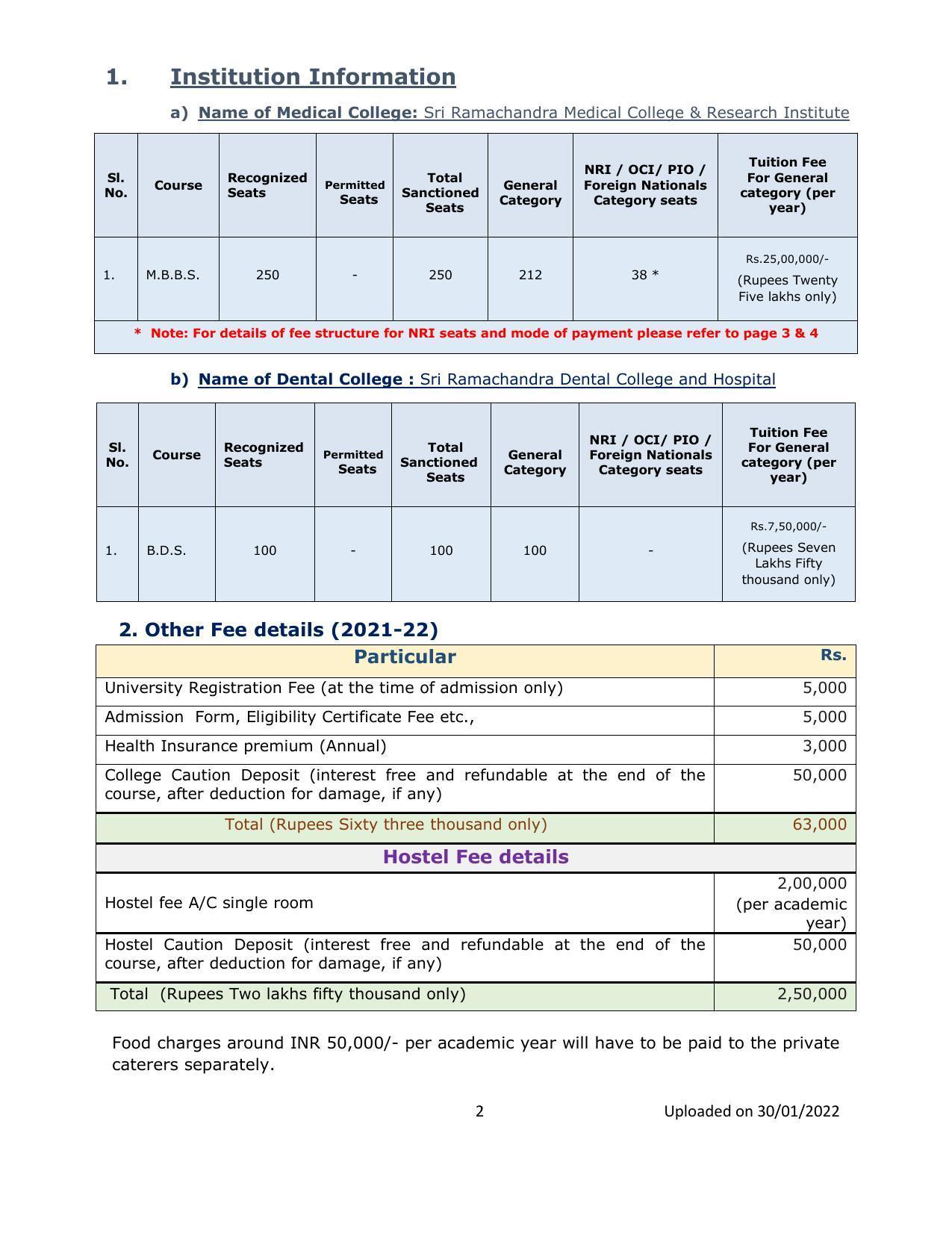 Sri Ramachandra University,Chennai ADMISSION TO M.B.B.S./B.D.S. DEGREE Prospectus 2021-22 - Page 2