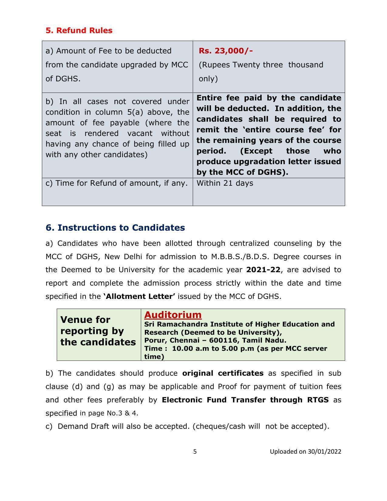 Sri Ramachandra University,Chennai ADMISSION TO M.B.B.S./B.D.S. DEGREE Prospectus 2021-22 - Page 5