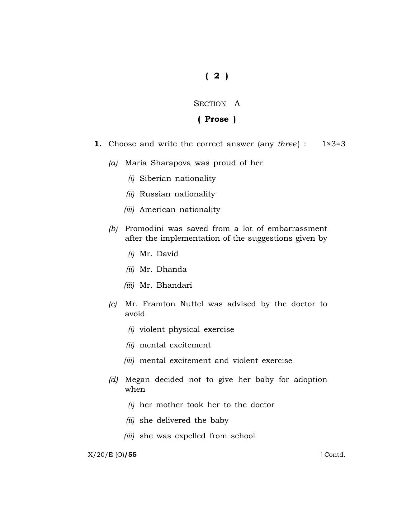 Meghalaya Board (MBOSE) Class 10 ENGLISH ( Old Course ) 2020 Question Paper - Page 2