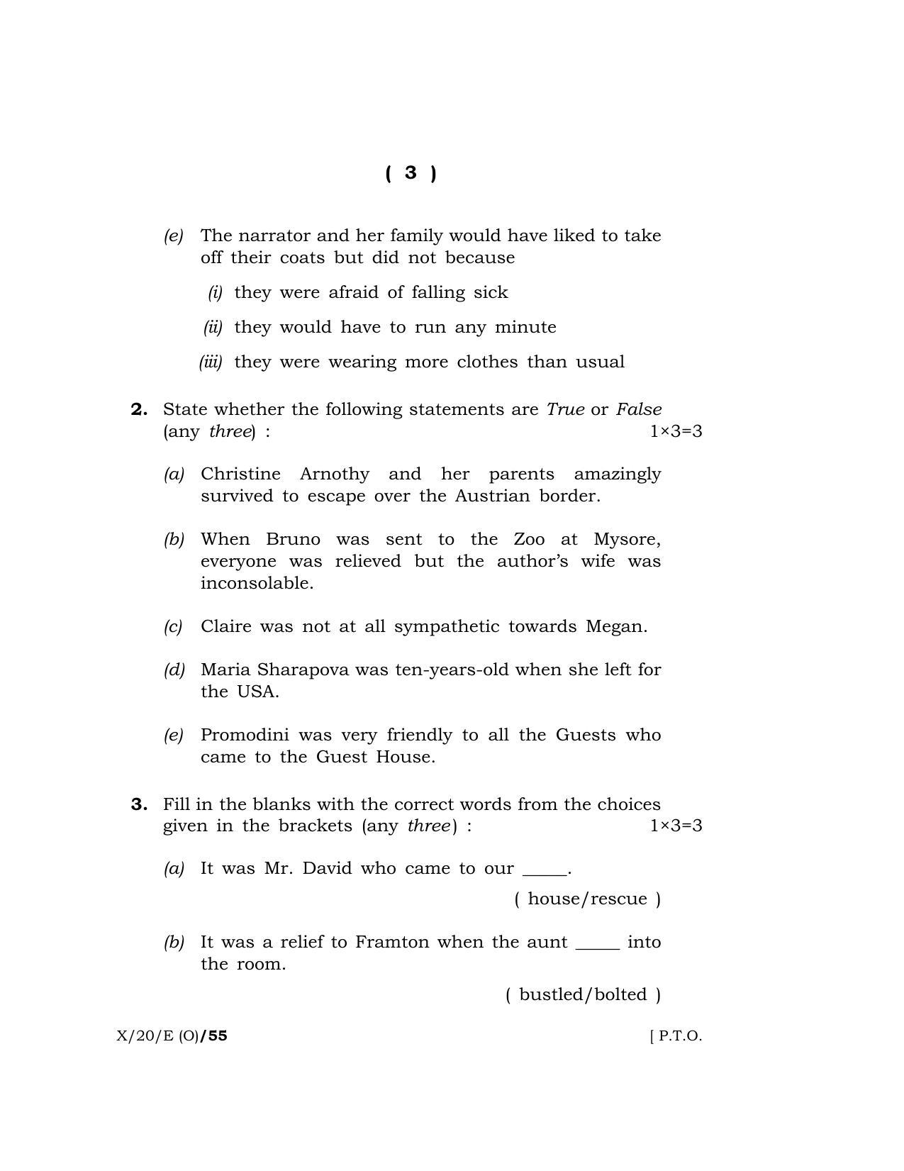 Meghalaya Board (MBOSE) Class 10 ENGLISH ( Old Course ) 2020 Question Paper - Page 3