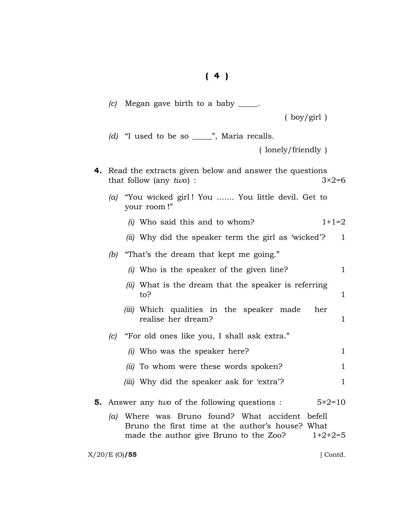 Meghalaya Board (MBOSE) Class 10 ENGLISH ( Old Course ) 2020 Question Paper - Page 4