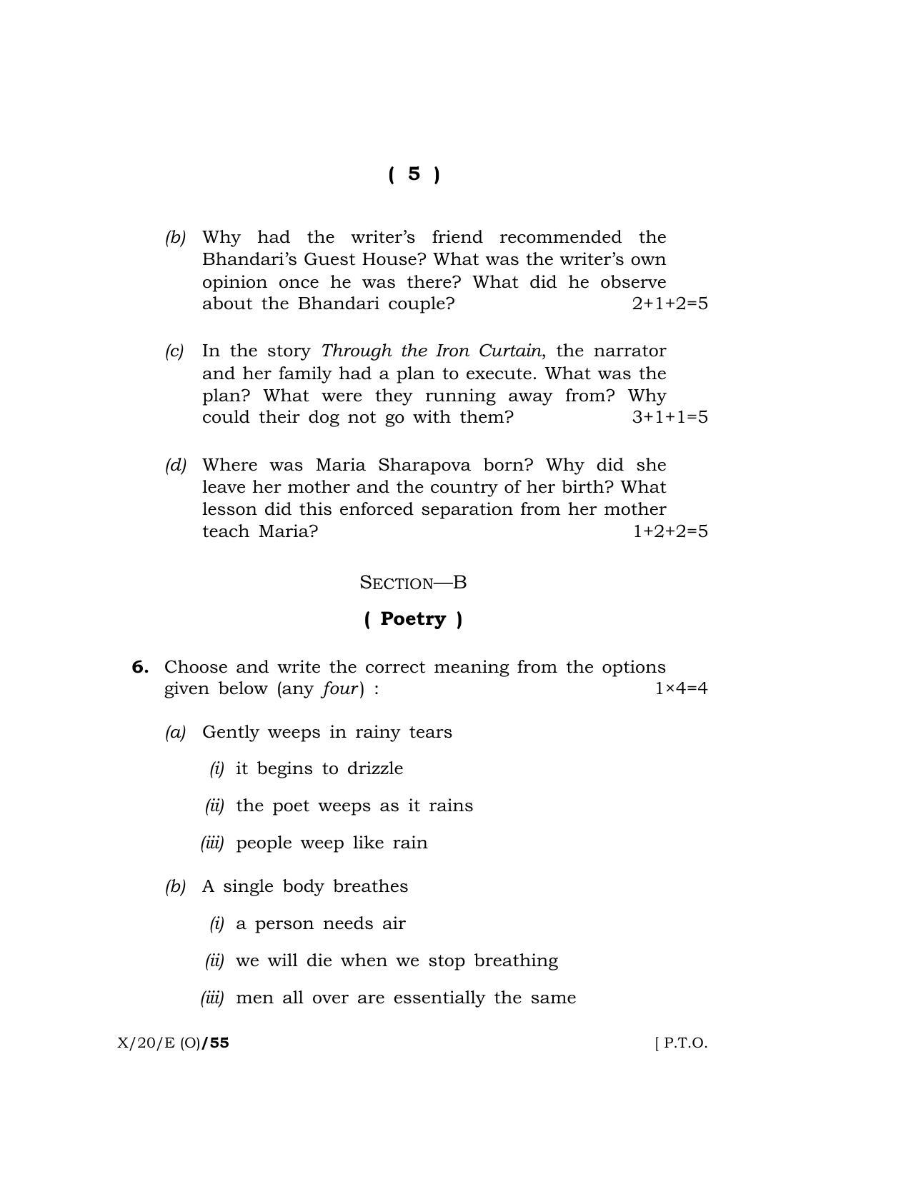 Meghalaya Board (MBOSE) Class 10 ENGLISH ( Old Course ) 2020 Question Paper - Page 5