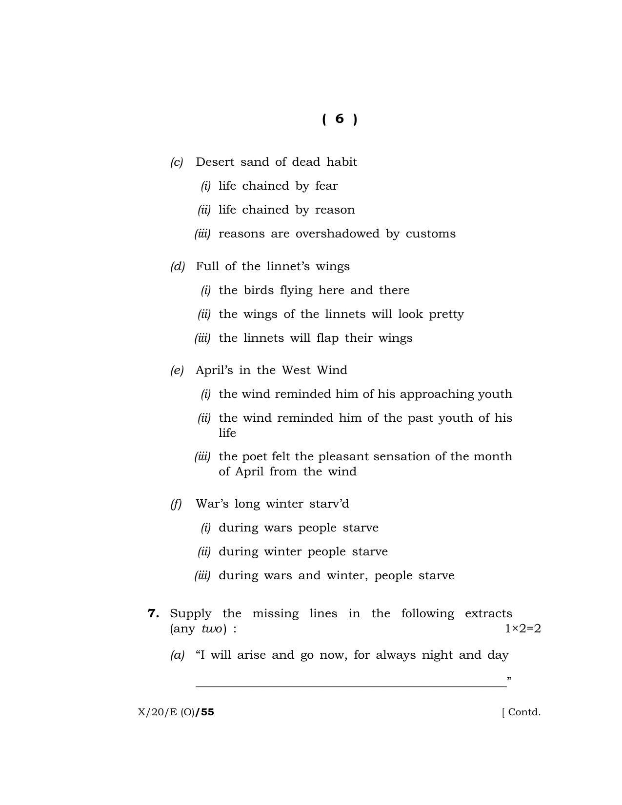 Meghalaya Board (MBOSE) Class 10 ENGLISH ( Old Course ) 2020 Question Paper - Page 6