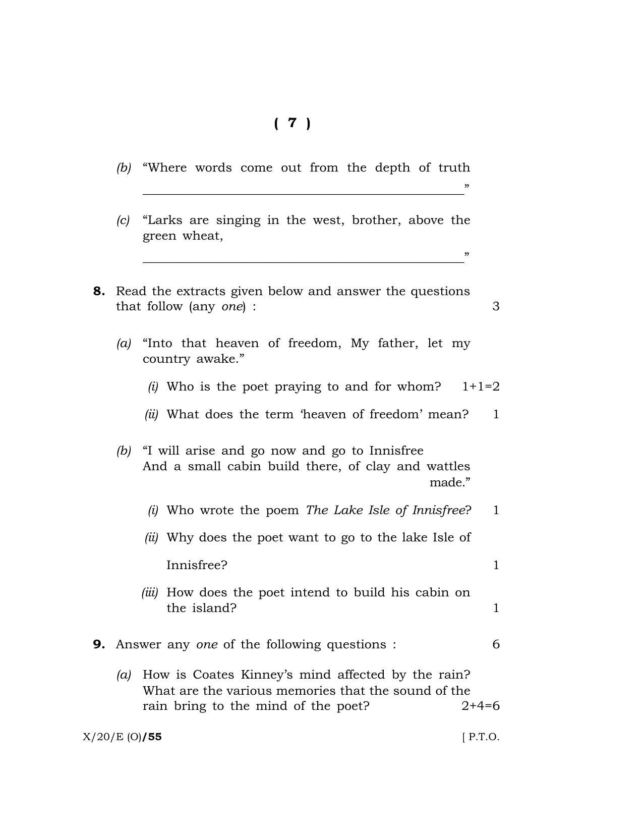 Meghalaya Board (MBOSE) Class 10 ENGLISH ( Old Course ) 2020 Question Paper - Page 7