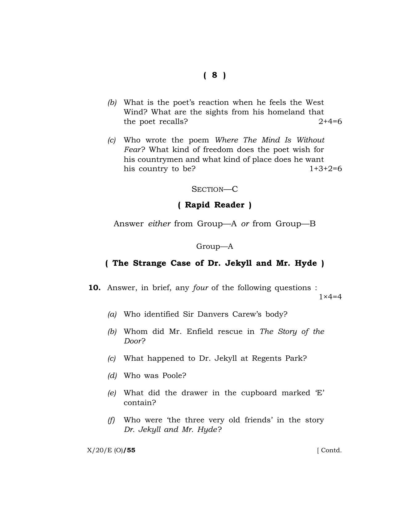 Meghalaya Board (MBOSE) Class 10 ENGLISH ( Old Course ) 2020 Question Paper - Page 8