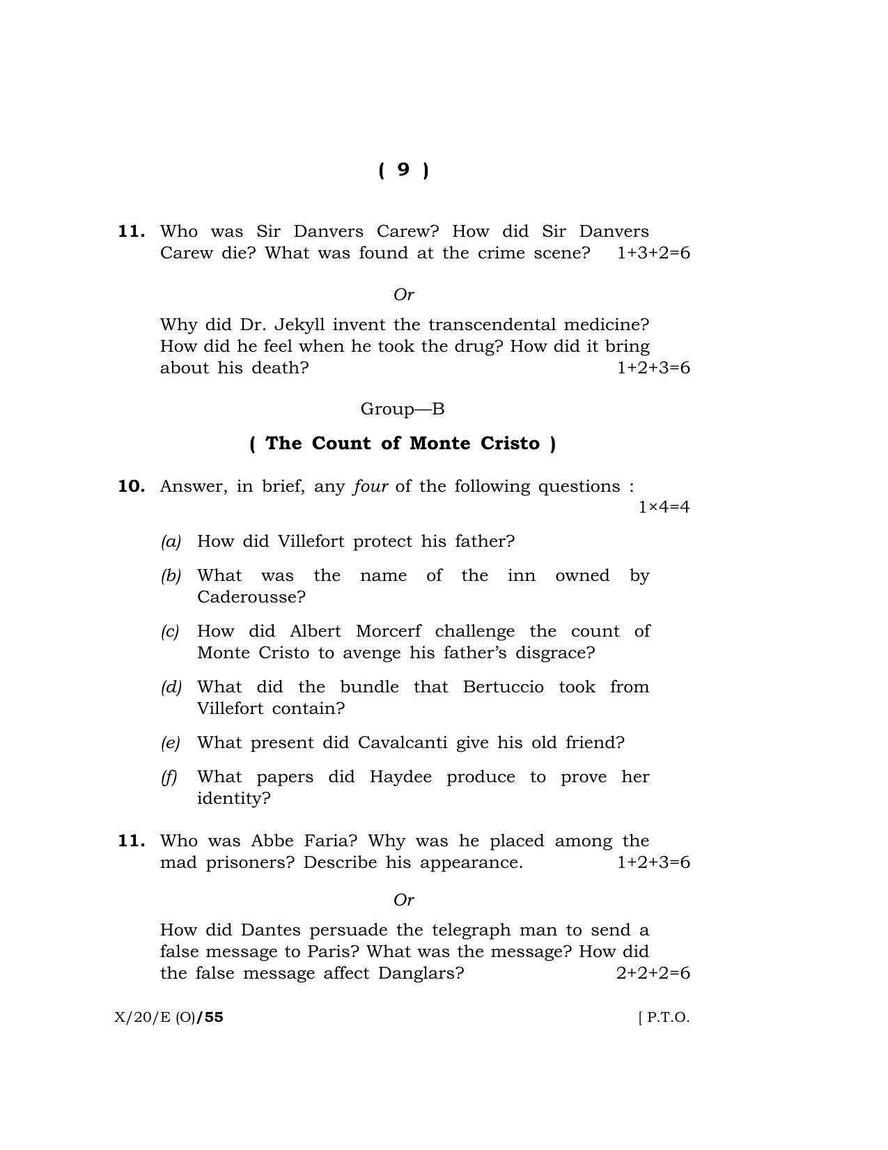 Meghalaya Board (MBOSE) Class 10 ENGLISH ( Old Course ) 2020 Question Paper - Page 9