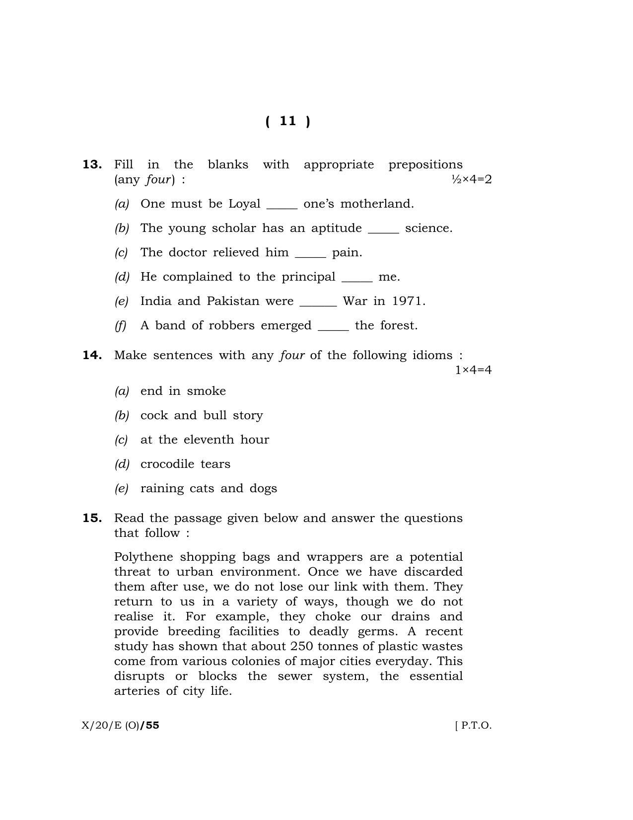 Meghalaya Board (MBOSE) Class 10 ENGLISH ( Old Course ) 2020 Question Paper - Page 11