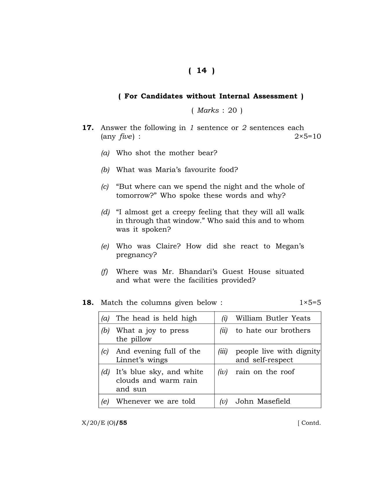 Meghalaya Board (MBOSE) Class 10 ENGLISH ( Old Course ) 2020 Question Paper - Page 14