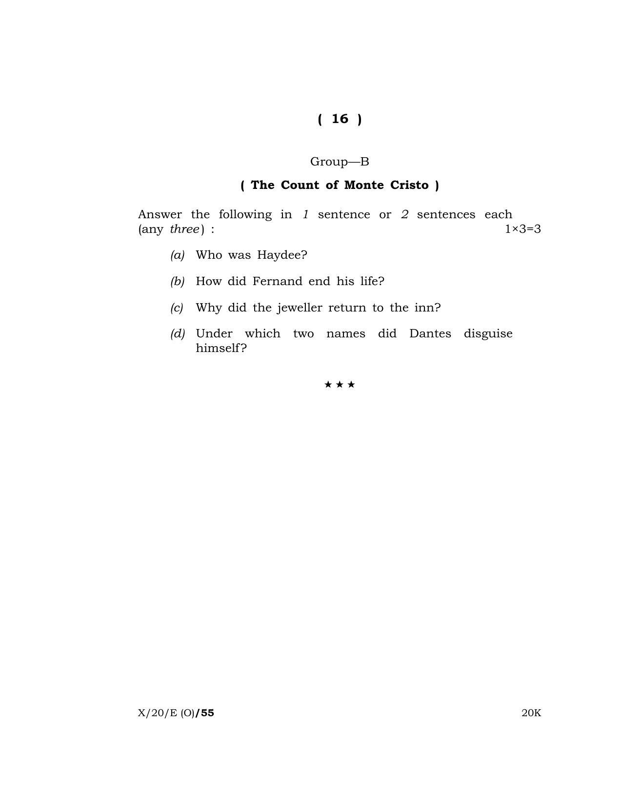 Meghalaya Board (MBOSE) Class 10 ENGLISH ( Old Course ) 2020 Question Paper - Page 16