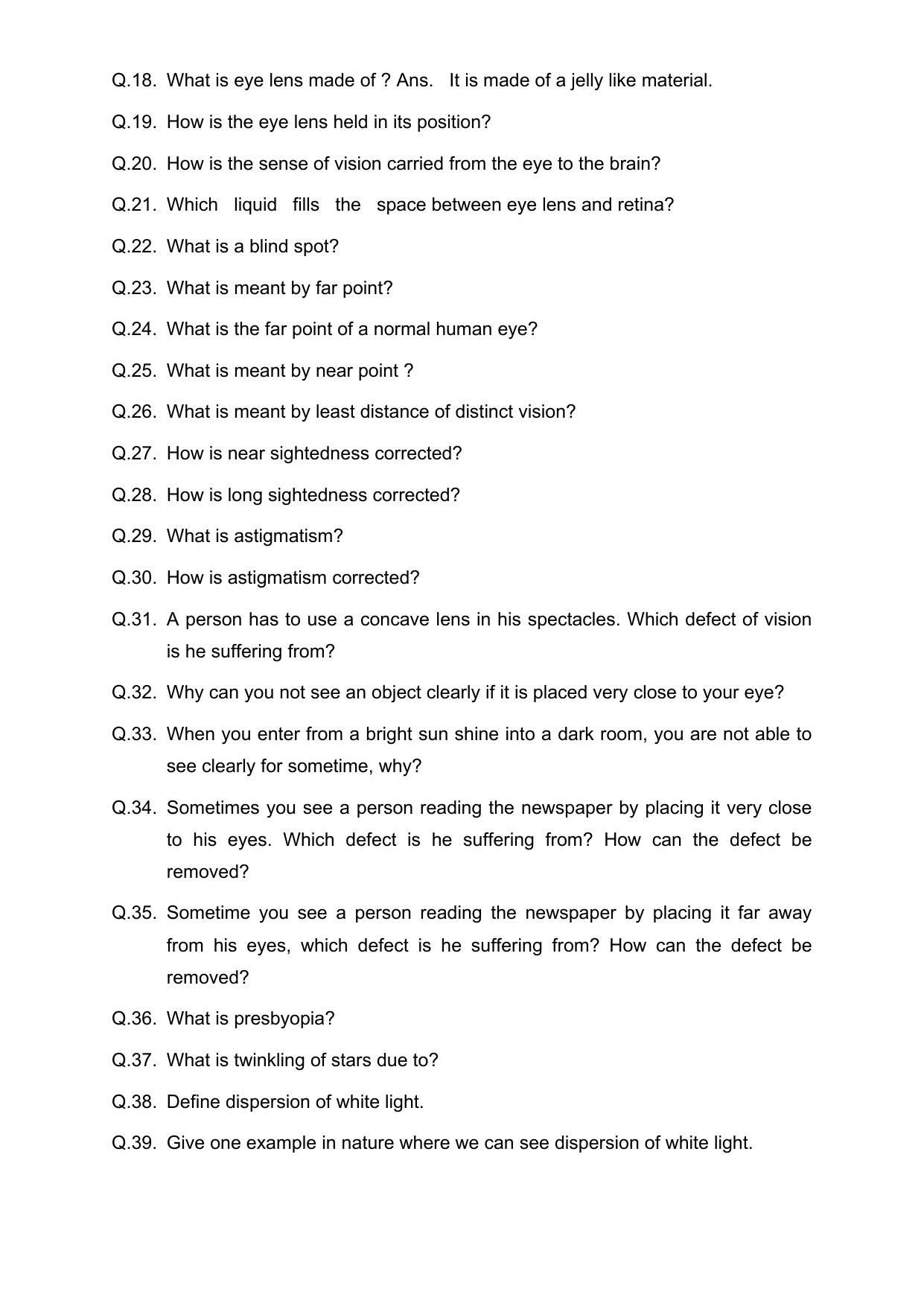 CBSE Worksheets for Class 10 Science Human Eye And Colourful World Assignment - Page 2