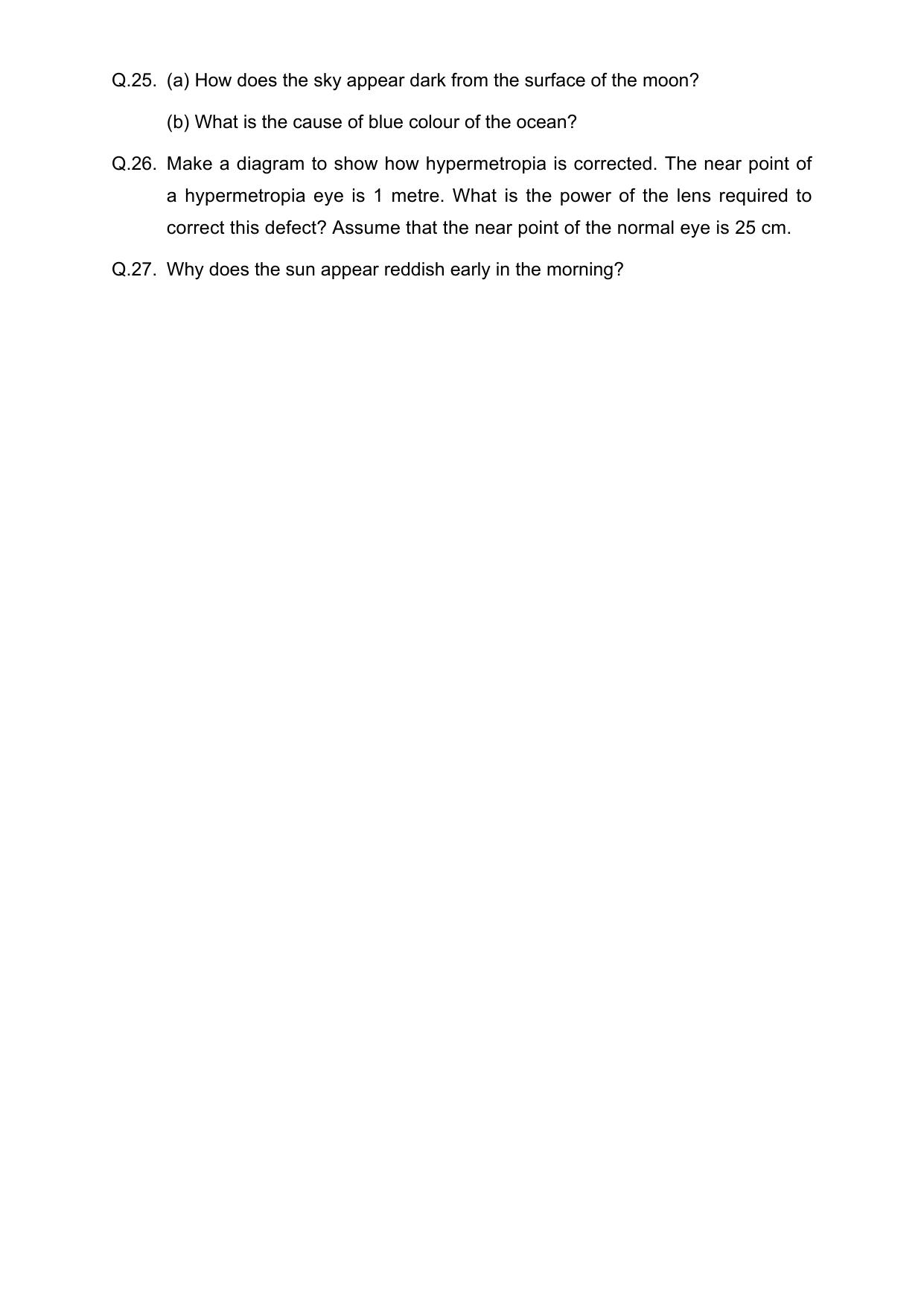 CBSE Worksheets for Class 10 Science Human Eye And Colourful World Assignment - Page 5