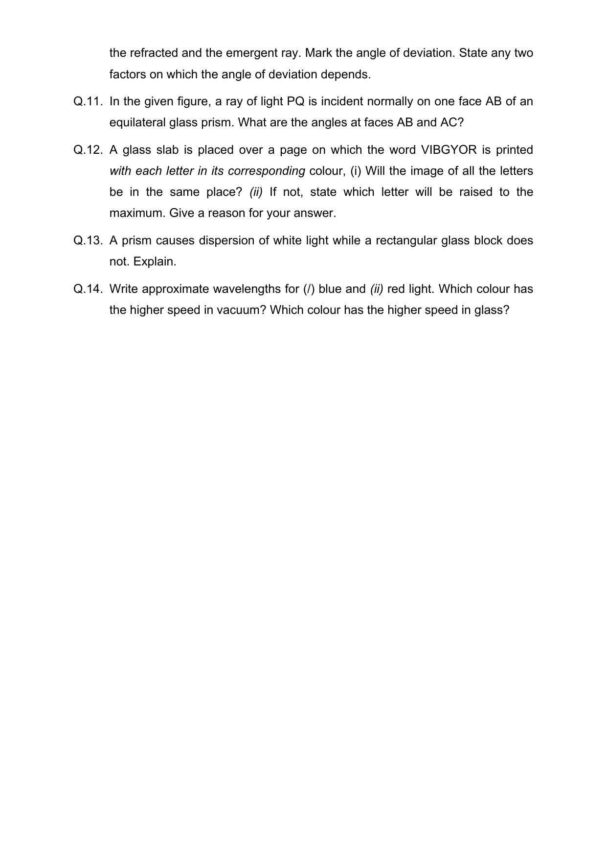 CBSE Worksheets for Class 10 Science Human Eye And Colourful World Assignment - Page 8