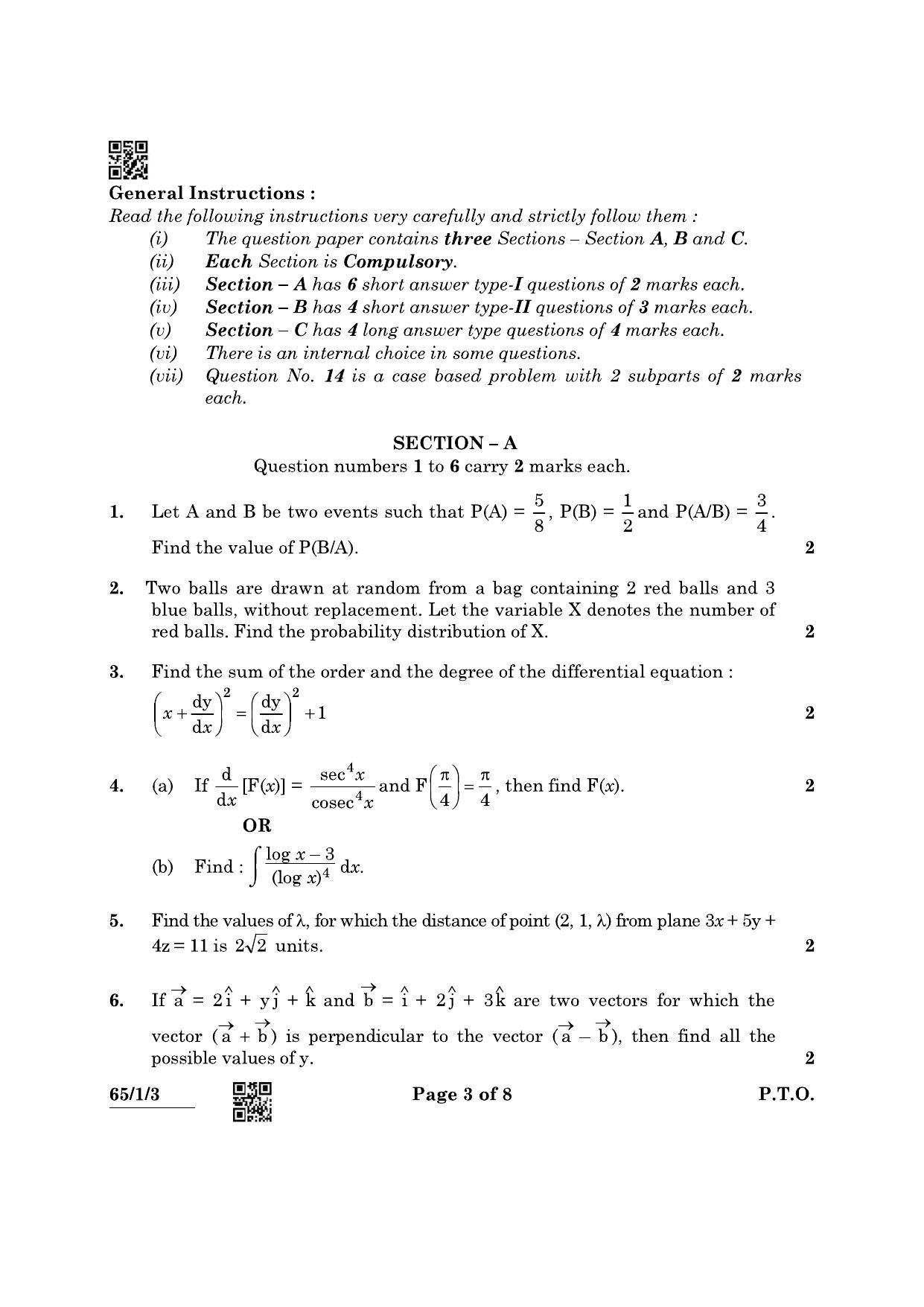 CBSE Class 12 65-1-3 Mathematcs 2022 Question Paper - Page 3