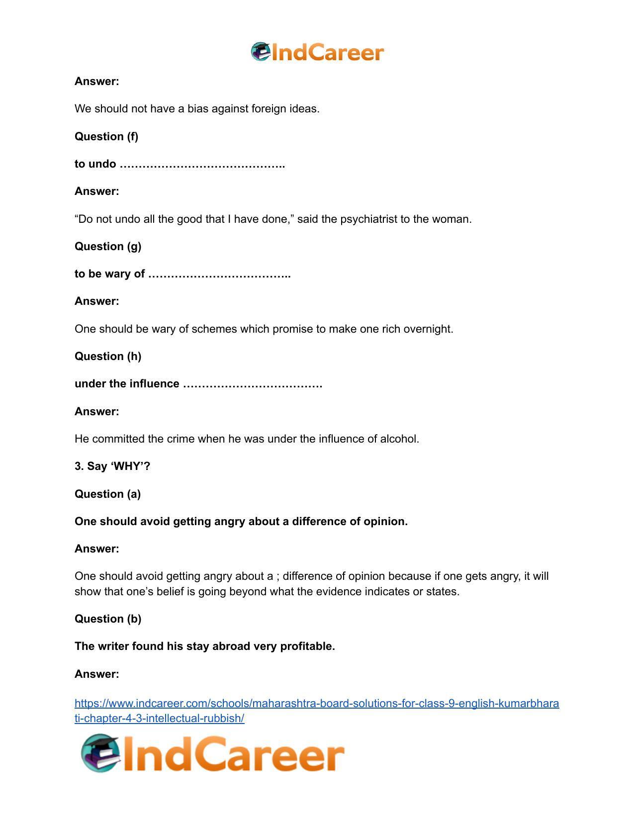 Maharashtra Board Solutions for Class 9- English Kumarbharati: Chapter 4.3- Intellectual Rubbish - Page 8