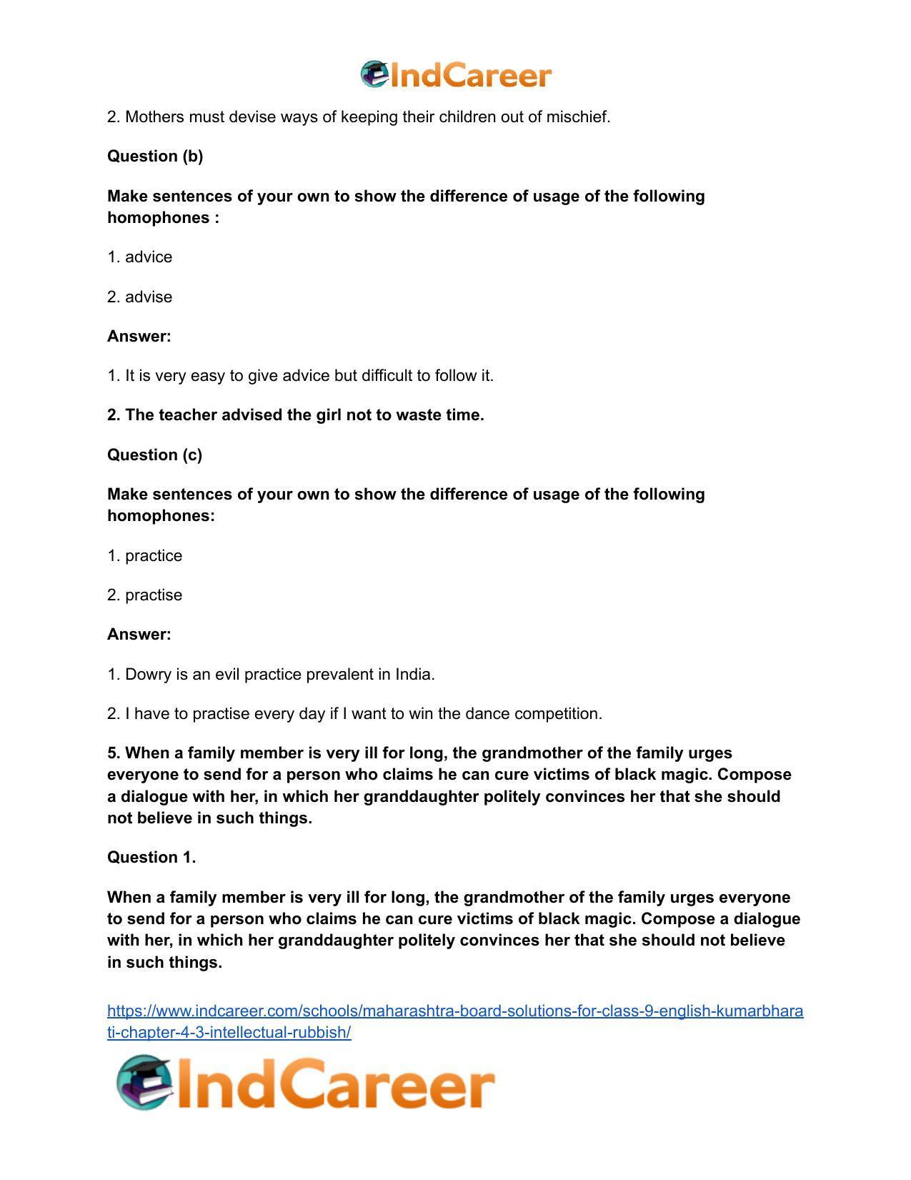 Maharashtra Board Solutions for Class 9- English Kumarbharati: Chapter 4.3- Intellectual Rubbish - Page 10