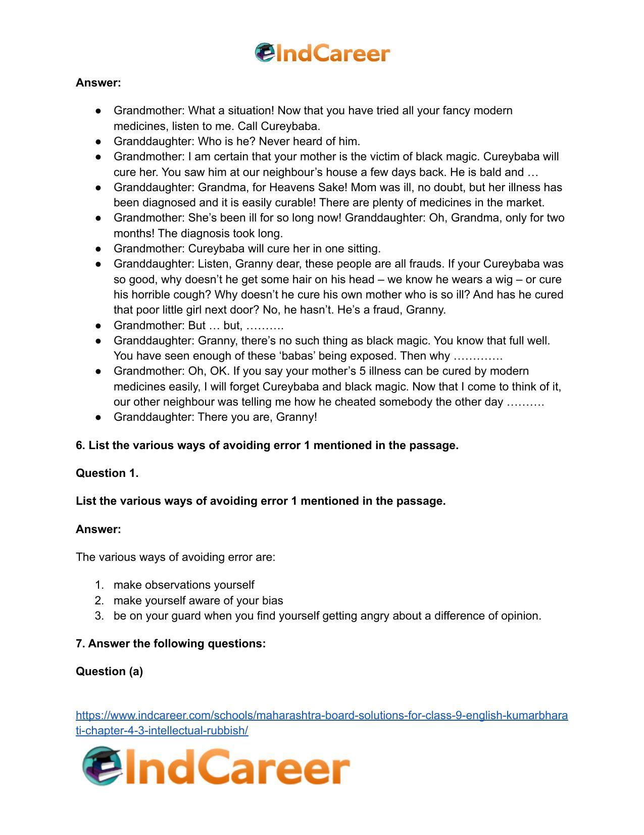 Maharashtra Board Solutions for Class 9- English Kumarbharati: Chapter 4.3- Intellectual Rubbish - Page 11