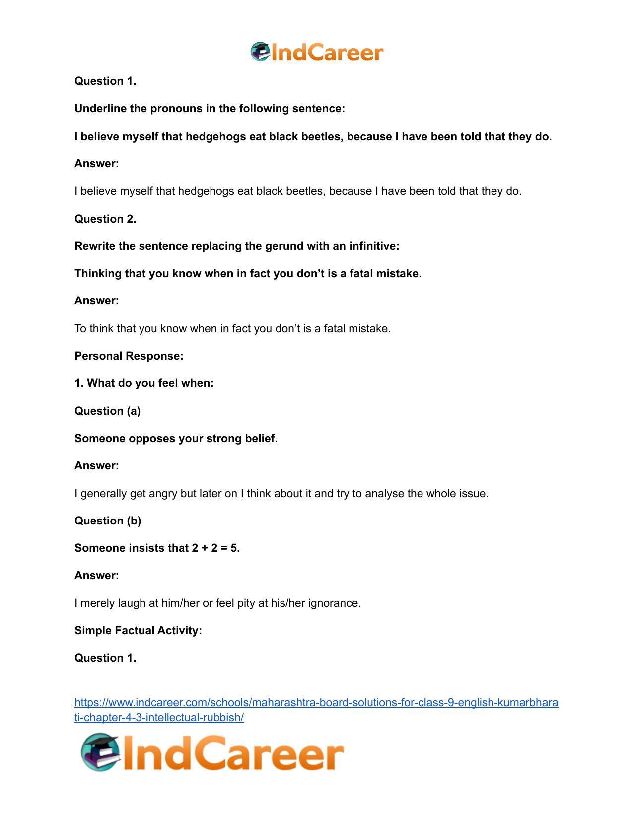 Maharashtra Board Solutions for Class 9- English Kumarbharati: Chapter 4.3- Intellectual Rubbish - Page 16