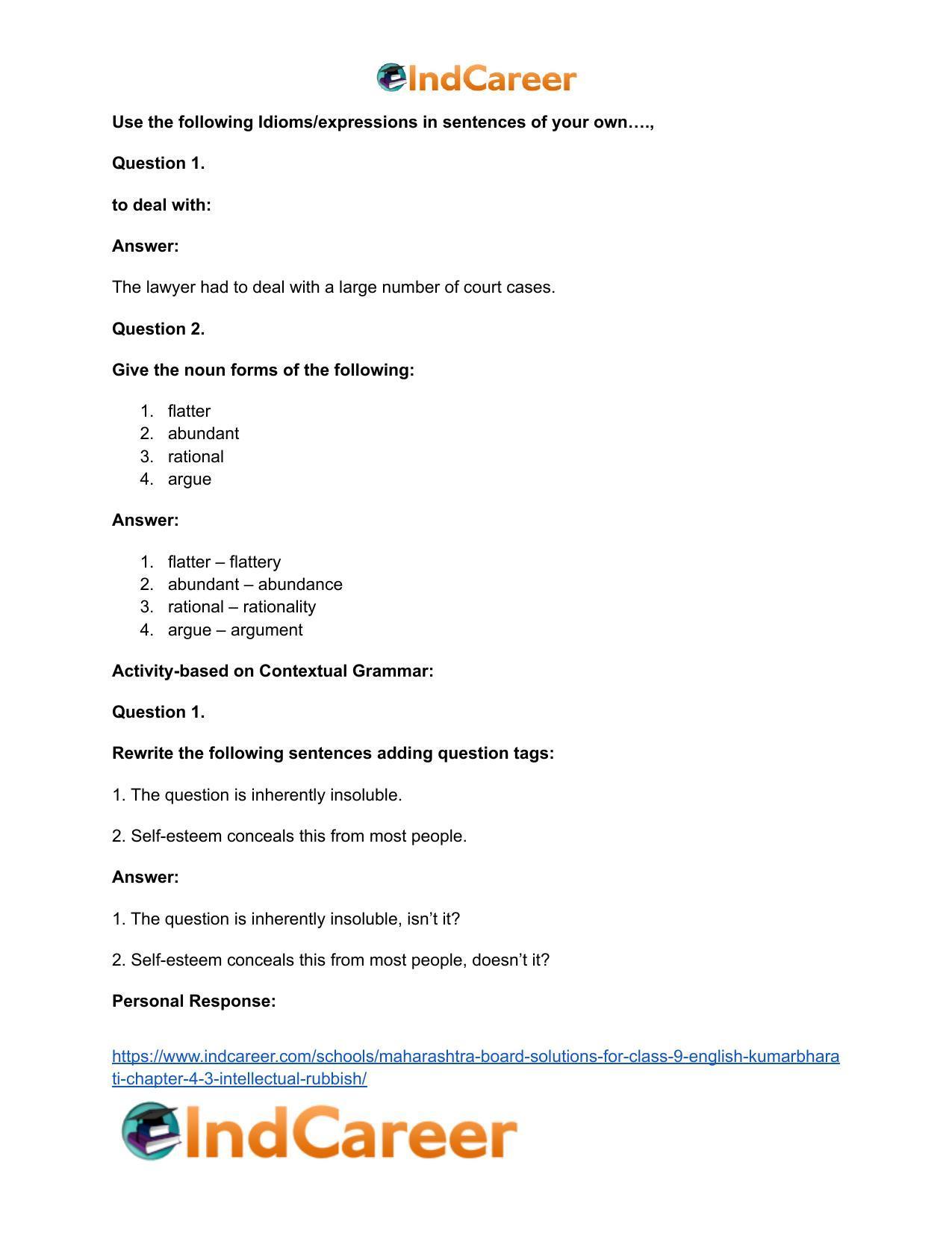 Maharashtra Board Solutions for Class 9- English Kumarbharati: Chapter 4.3- Intellectual Rubbish - Page 22