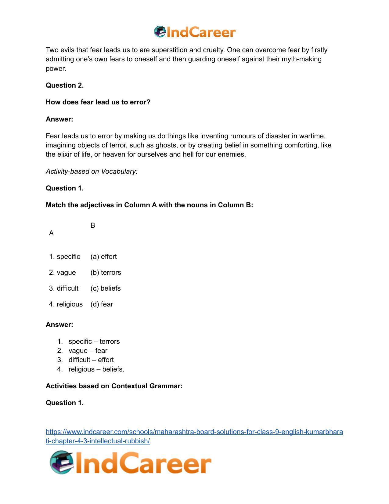 Maharashtra Board Solutions for Class 9- English Kumarbharati: Chapter 4.3- Intellectual Rubbish - Page 24