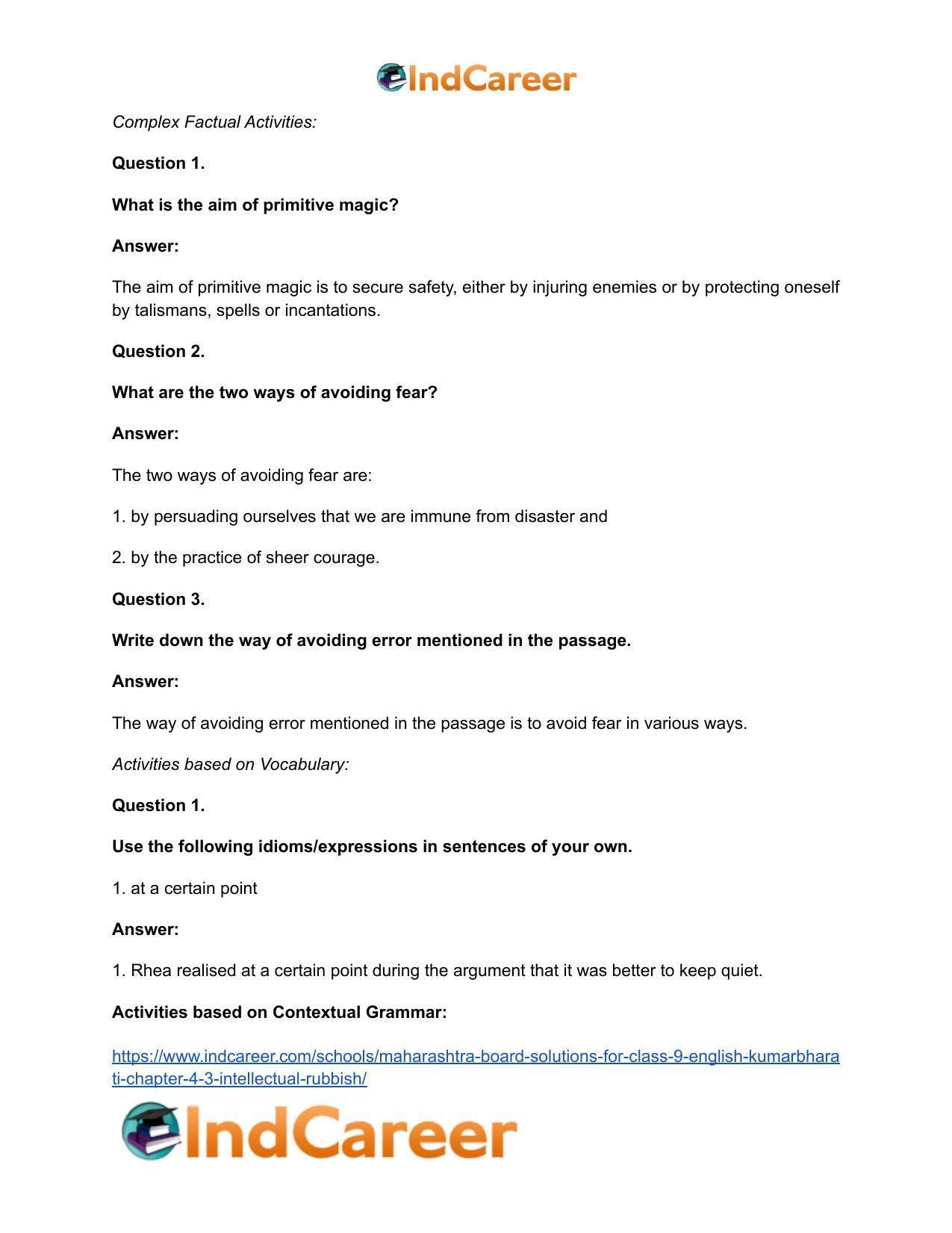 Maharashtra Board Solutions for Class 9- English Kumarbharati: Chapter 4.3- Intellectual Rubbish - Page 26