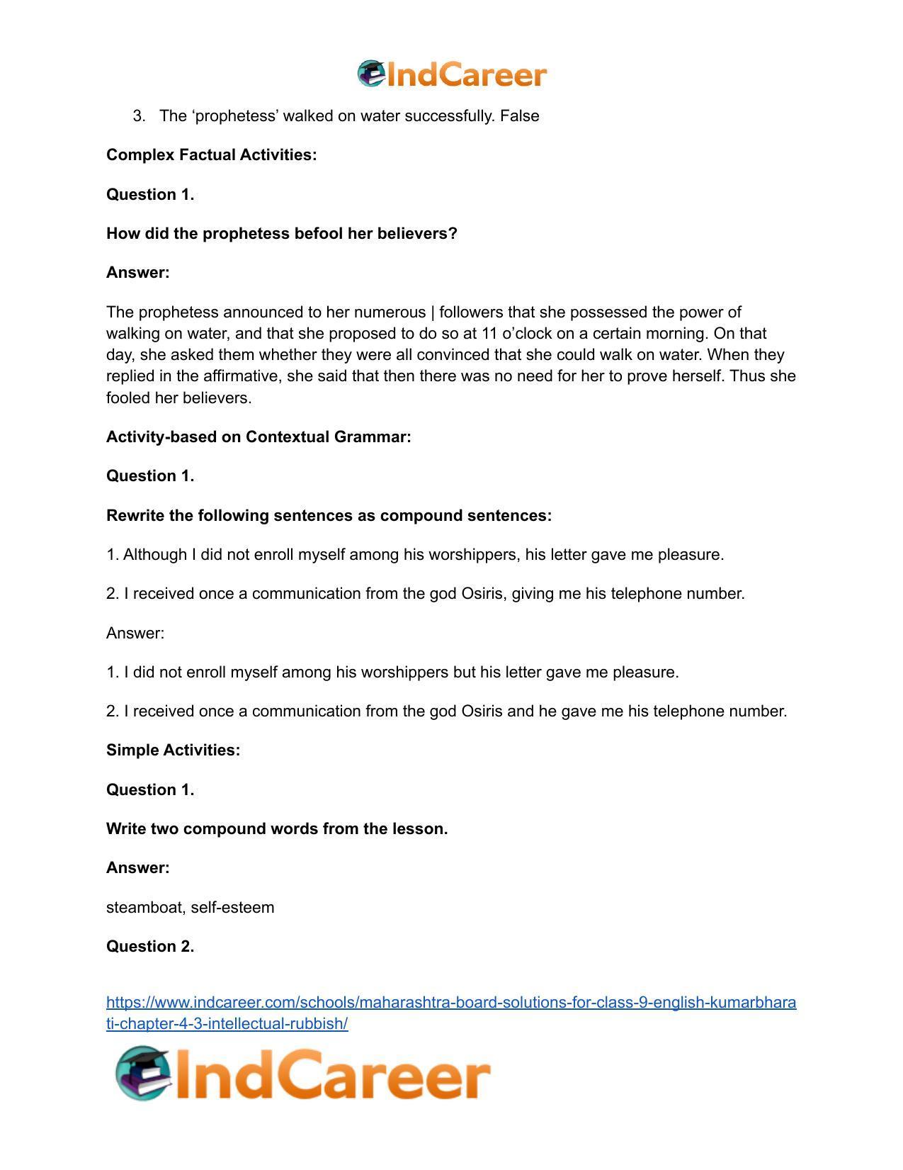 Maharashtra Board Solutions for Class 9- English Kumarbharati: Chapter 4.3- Intellectual Rubbish - Page 28
