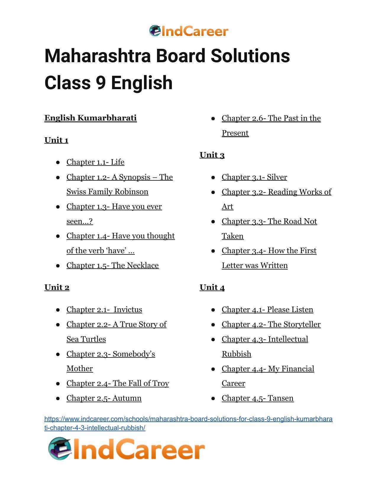 Maharashtra Board Solutions for Class 9- English Kumarbharati: Chapter 4.3- Intellectual Rubbish - Page 33