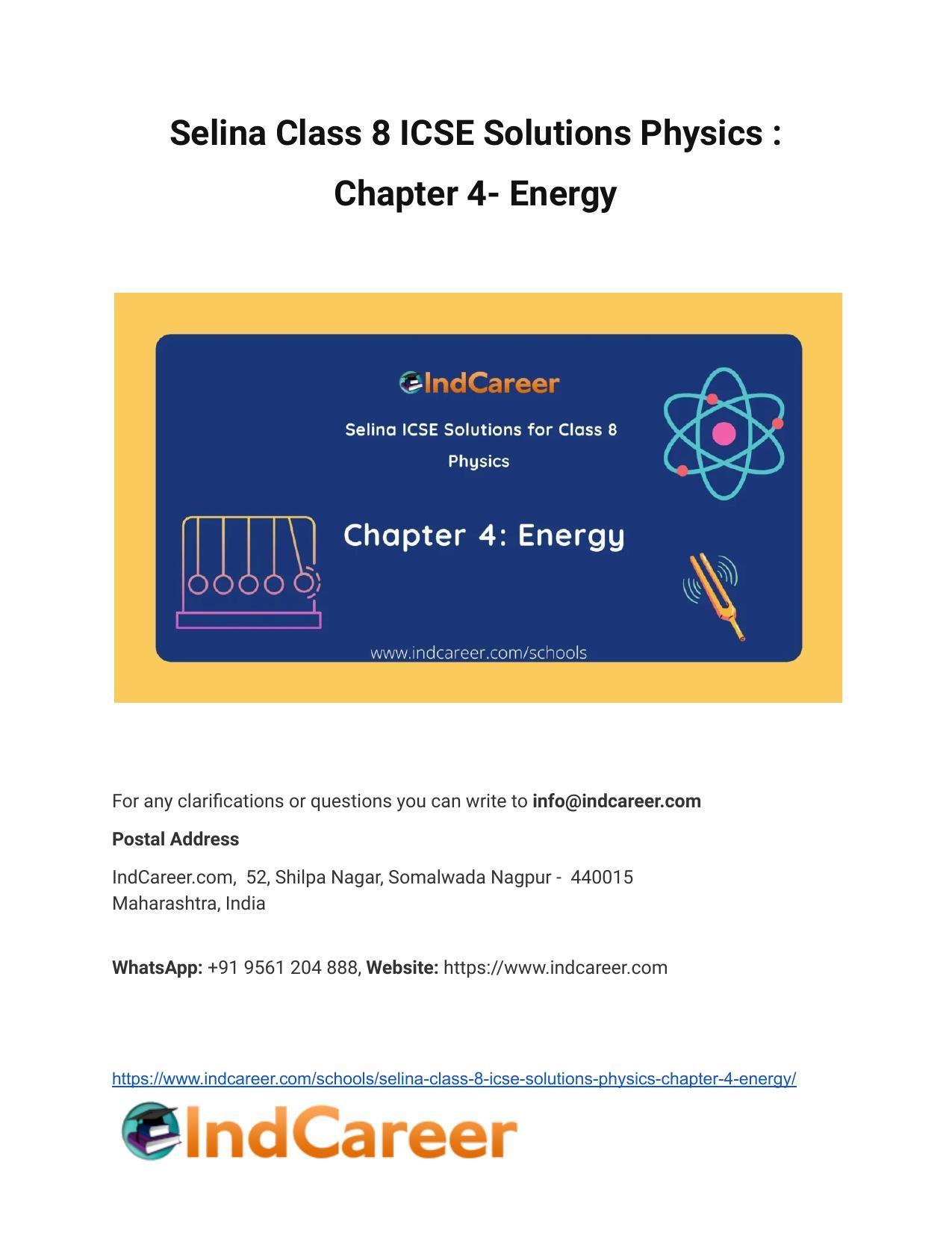 Selina Class 8 ICSE Solutions Physics : Chapter 4- Energy - Page 1