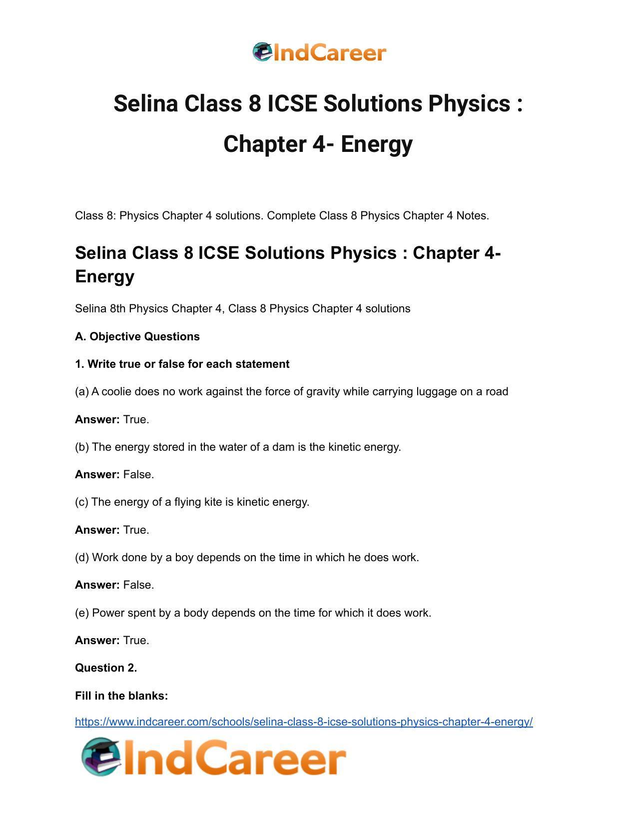 Selina Class 8 ICSE Solutions Physics : Chapter 4- Energy - Page 2