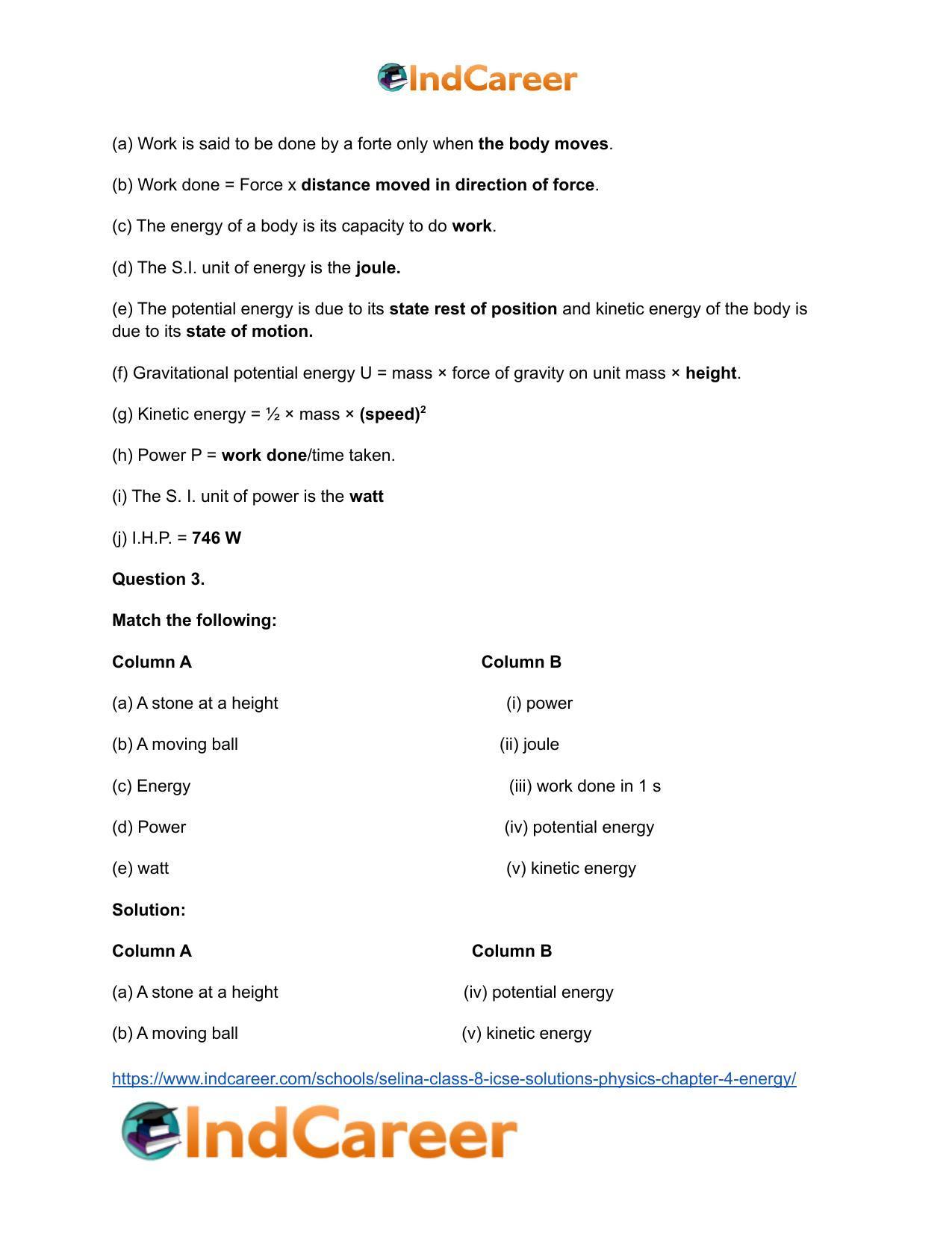 Selina Class 8 ICSE Solutions Physics : Chapter 4- Energy - Page 3