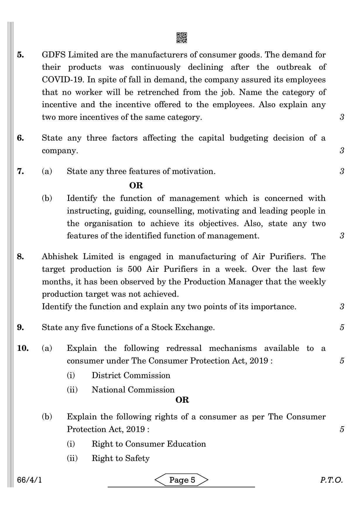 CBSE Class 12 66-4-1 Business Studies 2022 Question Paper - Page 5