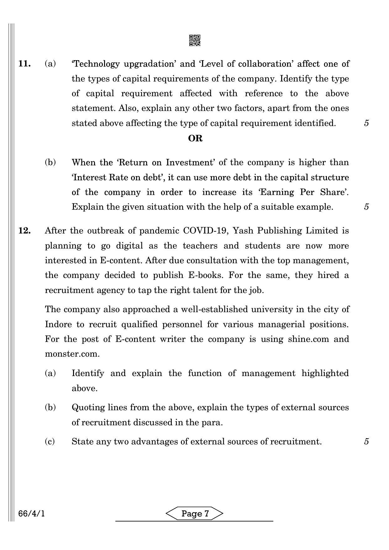 CBSE Class 12 66-4-1 Business Studies 2022 Question Paper - Page 7