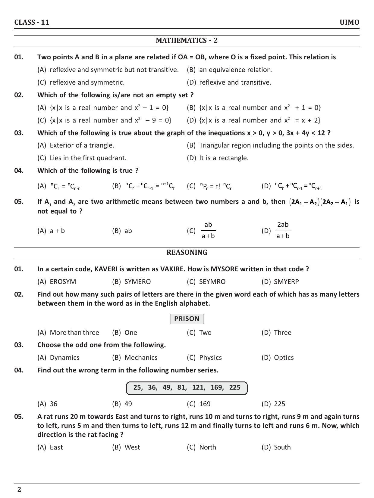 UIMO Class 11 2023 Sample Paper - Page 2