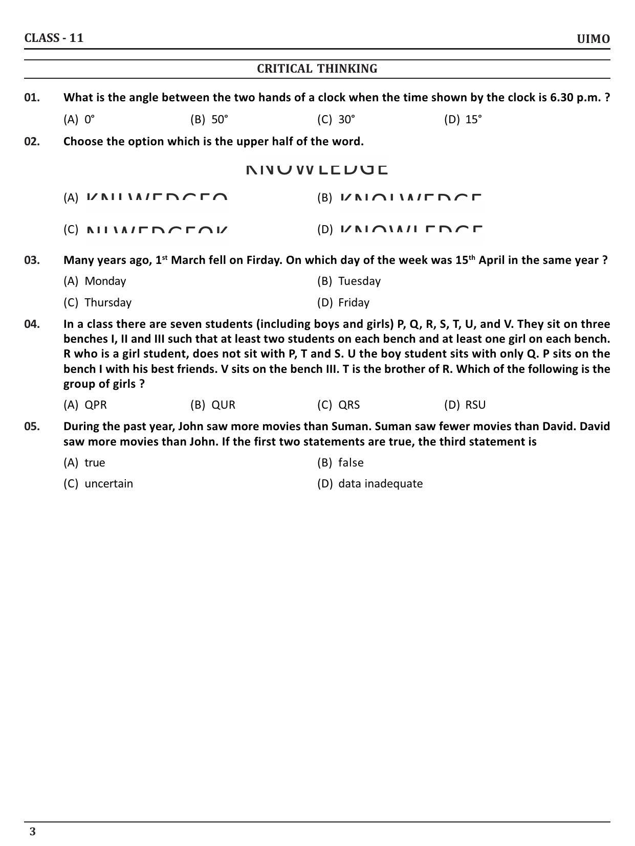 UIMO Class 11 2023 Sample Paper - Page 3