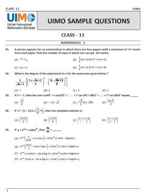 UIMO Class 11 2023 Sample Paper