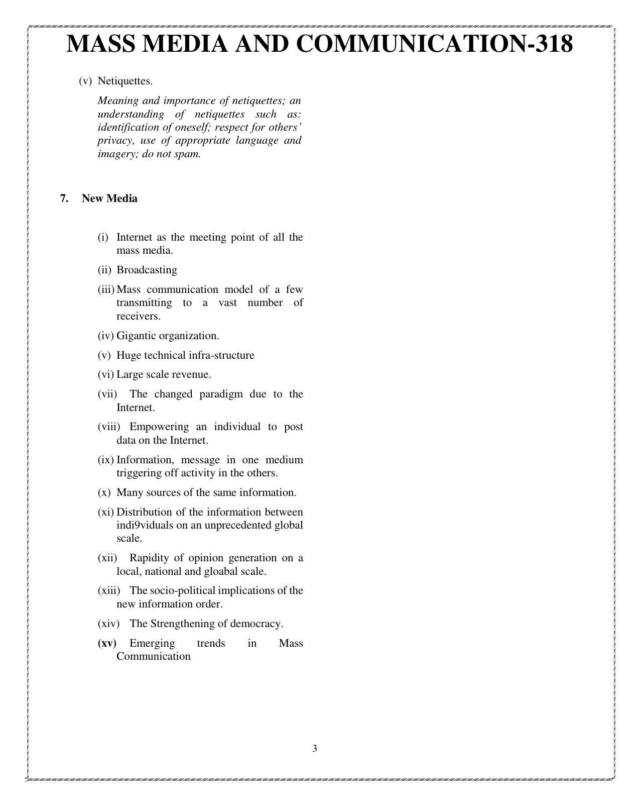 CUET Syllabus for Mass Media/ Mass Communication (English) - Page 3