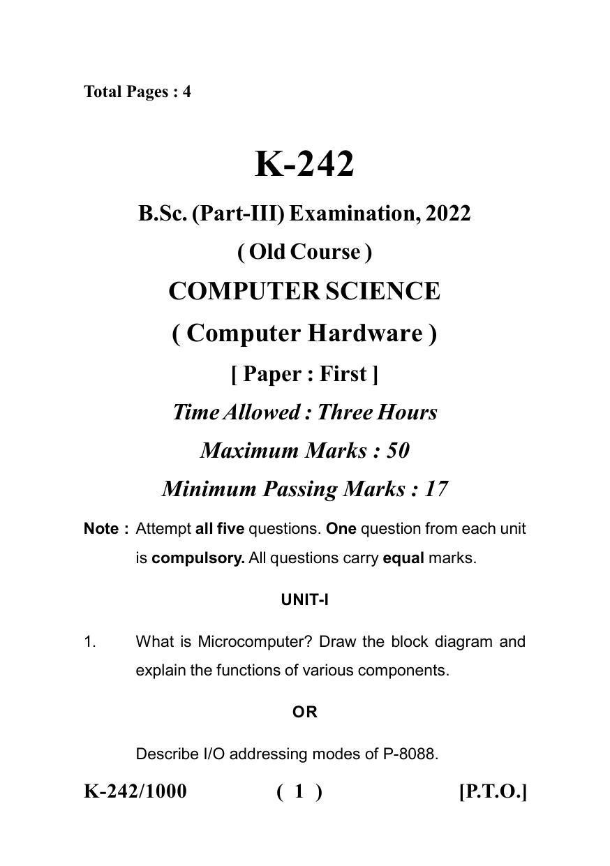 Sarguja University Question Paper - 2022 : B. Sc. Part Three (10+2+3) 3 Y DC (Old Course) Geology Paper II - Page 1