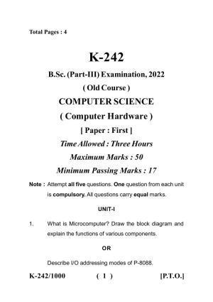 Sarguja University Question Paper - 2022 :   B. Sc. Part Three (10+2+3) 3 Y DC (Old Course) Geology Paper II