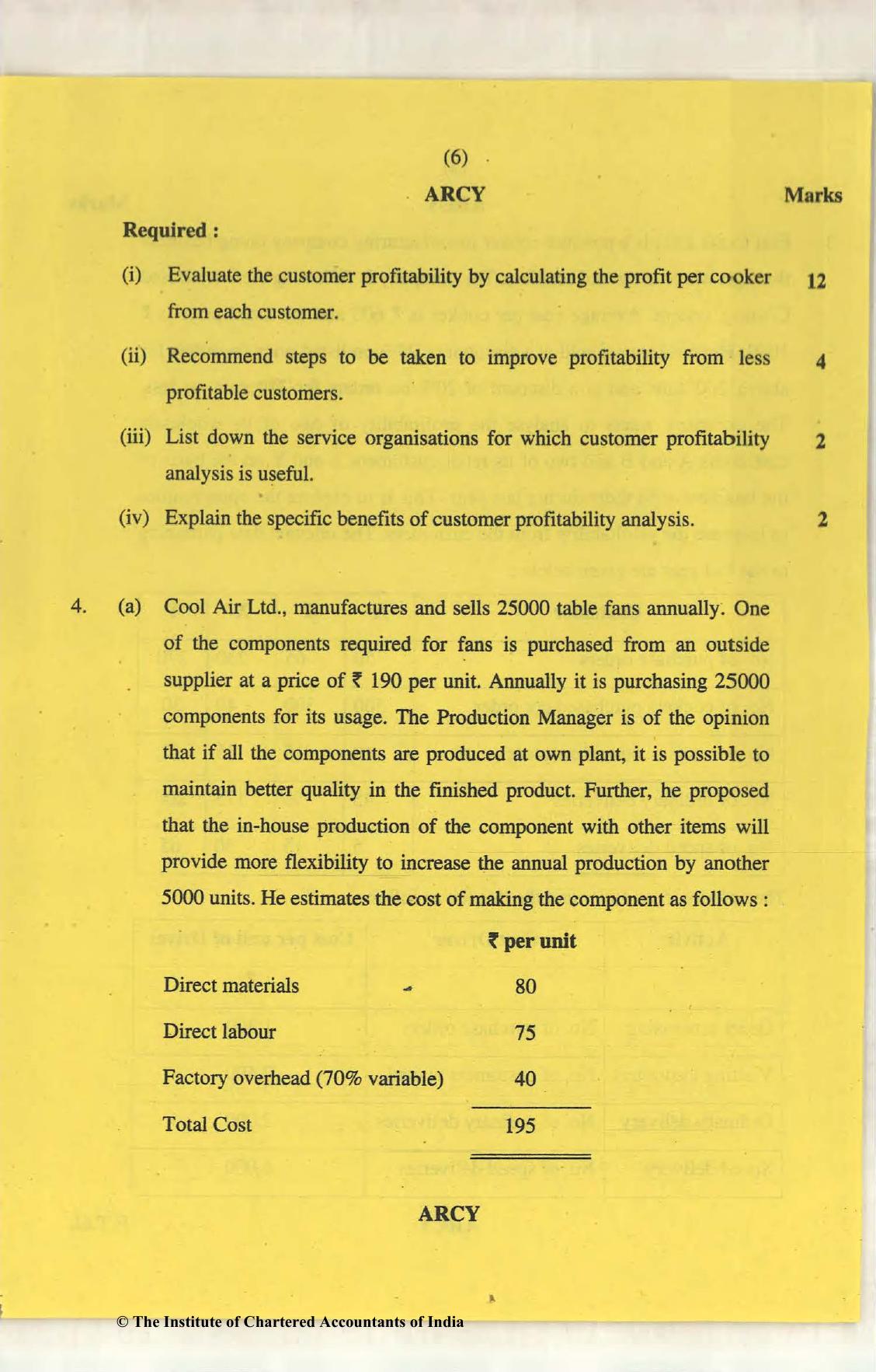 CA Final Nov 2018 Question Paper - Paper 5 – Strategic Cost Management and Performance Evaluation - Page 6