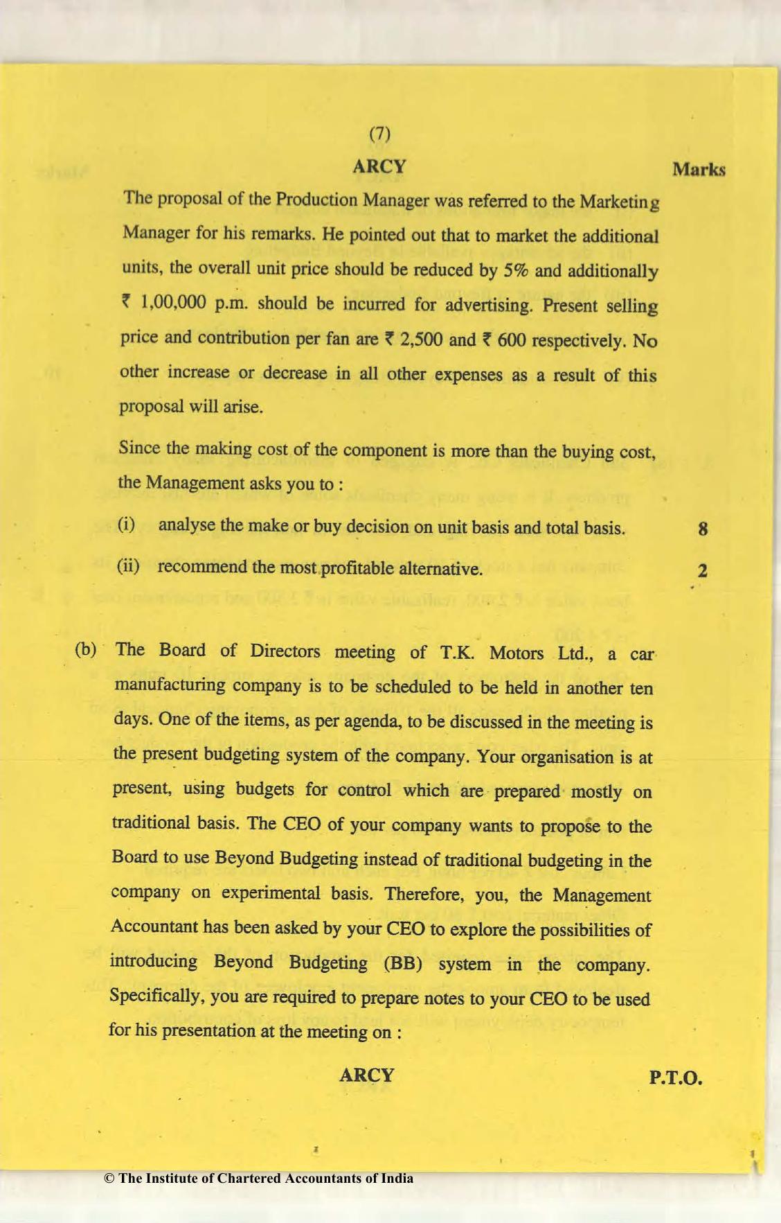 CA Final Nov 2018 Question Paper - Paper 5 – Strategic Cost Management and Performance Evaluation - Page 7